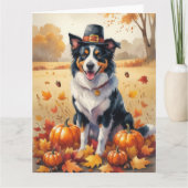Border Collie in Autumn verlaat Thanksgiving Kaart (Voorkant)