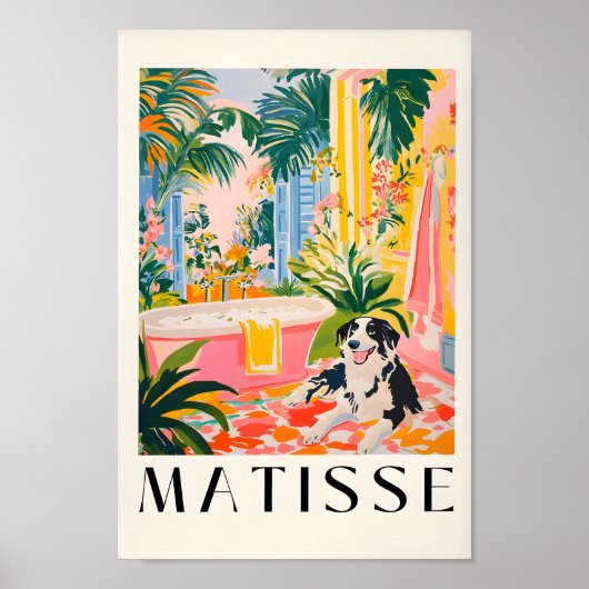 Border Collie in badkamer Art Print, Matisse Wall Poster (Voorkant)