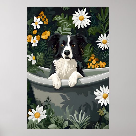 Border Collie In Bathtub Poster, Funny Dog Poster (Voorkant)