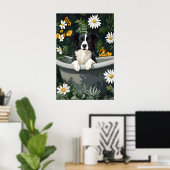 Border Collie In Bathtub Poster, Funny Dog Poster (Thuiskantoor)