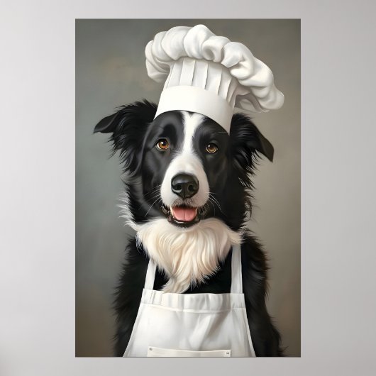 Border Collie In Chefs Hat Poster, Pet Poster (Voorkant)