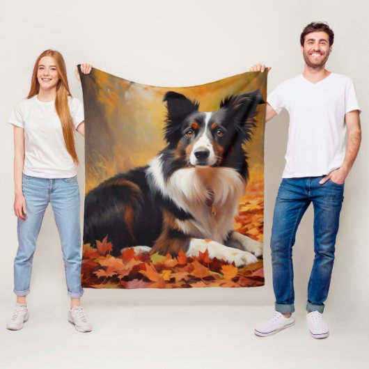 Border Collie in de herfst laat Herfst inspireren Fleece Deken (In situ)