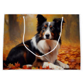 Border Collie in de herfst laat Herfst inspireren Groot Cadeauzakje (Voorkant)