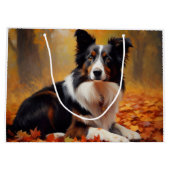 Border Collie in de herfst laat Herfst inspireren Groot Cadeauzakje (Achterkant)