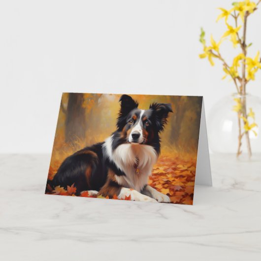 Border Collie in de herfst laat Herfst inspireren Kaart (Gele Bloem)