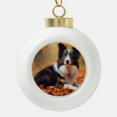 Border Collie in de herfst laat Herfst inspireren Keramische Bal Ornament (Voorkant)