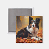 Border Collie in de herfst laat Herfst inspireren Magneet (Voorkant / Achterkant)
