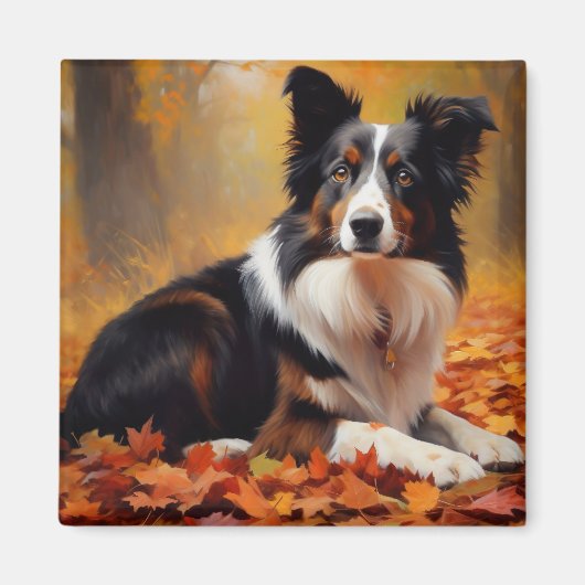 Border Collie in de herfst laat Herfst inspireren Magneet (Voorkant)