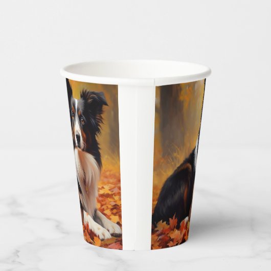 Border Collie in de herfst laat Herfst inspireren Papieren Bekers (Rechts)