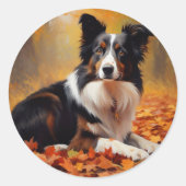 Border Collie in de herfst laat Herfst inspireren Ronde Sticker (Voorkant)