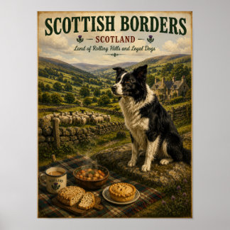 Border Collie in de Schotse Grensstreek Vintage Re Poster
