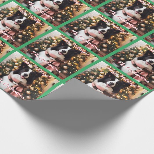 Border Collie in een sjaal en kerstboom Cadeaupapier (Hoek)