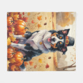 Border Collie in Herfstbladeren Thanksgiving Kunst Fleece Deken (Voorkant (Horizontaal))