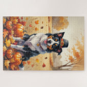 Border Collie in Herfstbladeren Thanksgiving Kunst Legpuzzel (Horizontaal)
