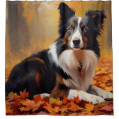Border Collie in herfstbladeren val inspireert Douchegordijn (Voorkant)