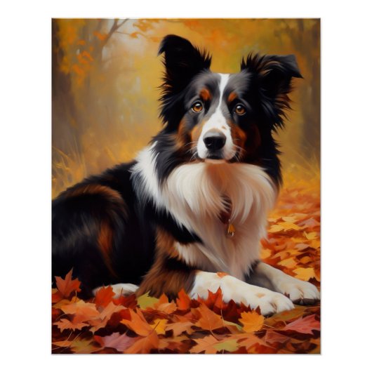 Border Collie in herfstbladeren val inspireert Perfect Poster (Voorkant)
