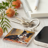 Border Collie in herfstbladeren val inspireert Sleutelhanger (Voorkant Rechts)