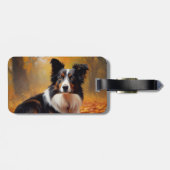 Border Collie  in herfstbladeren val inspireren Bagagelabel (Achterkant horizontaal)