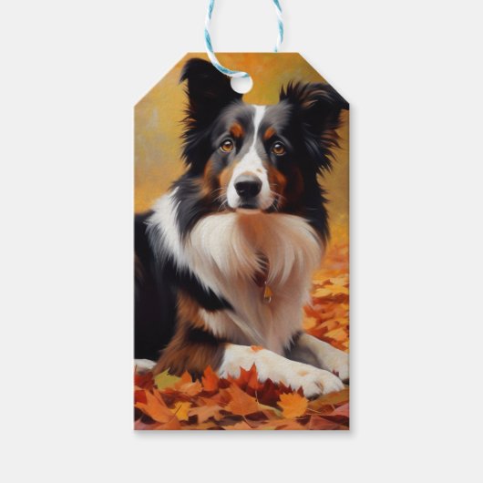 Border Collie  in herfstbladeren val inspireren Cadeaulabel (Voorkant)