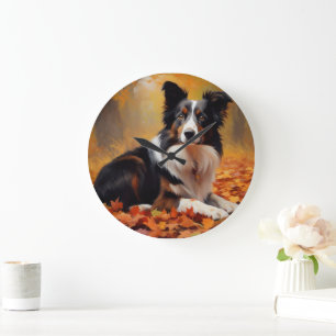 Border Collie in herfstbladeren val inspireren Grote Klok