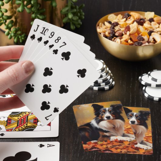 Border Collie in herfstbladeren val inspireren Pokerkaarten (Insitu)