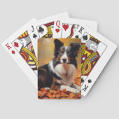 Border Collie in herfstbladeren val inspireren Pokerkaarten (Achterkant)