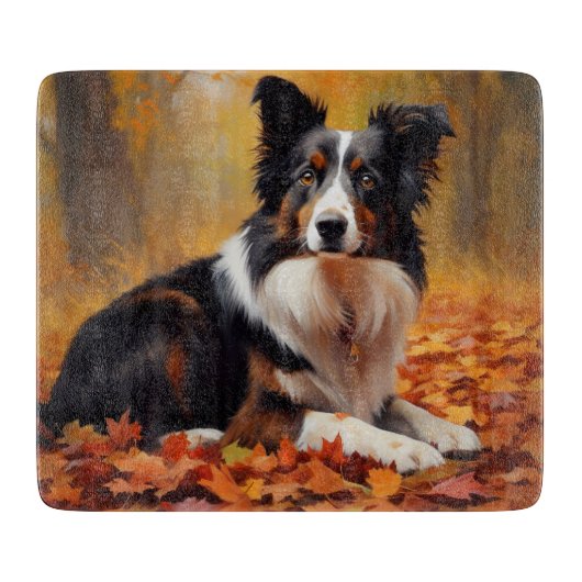 Border Collie in herfstbladeren val inspireren Snijplank (Voorkant)