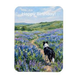 Border Collie in paarse bloemen Magneet