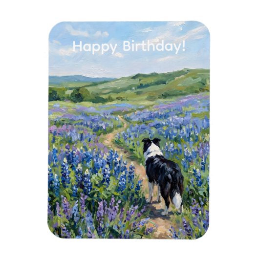 Border Collie in paarse bloemen Magneet (Verticaal)