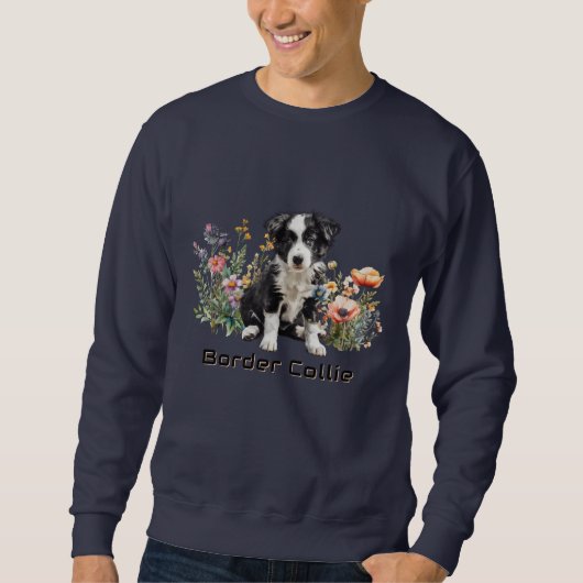 Border Collie in Wildflowers Aangepaste tekst Trui (Voorkant)