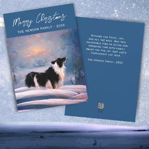 Border Collie in winters besneeuwde landschap Kers Feestdagenkaart