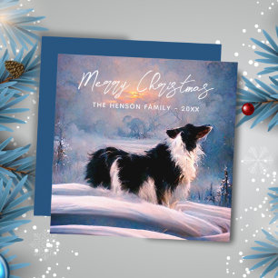 Border Collie in winters landschap kerst landschap Feestdagenkaart