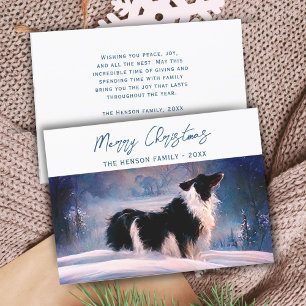 Border Collie in winters snowschildering Kerstmis  Feestdagenkaart