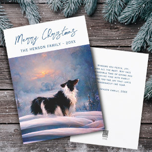 Border Collie in winters winterse landschap Kerstm Feestdagenkaart