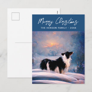 Border Collie in winters winterse landschap Kerstm Feestdagenkaart