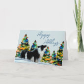 Border Collie in wintersneeuw Kerstboom Kaart (Voorkant)