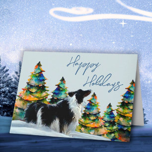 Border Collie in wintersneeuw Kerstboom Kaart