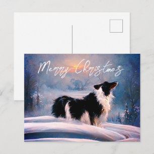 Border Collie in wintersneeuwlandschap Kerstmis Feestdagenkaart