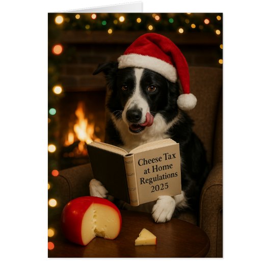 Border collie 'Kaasbelasting' kerstkaart (Voorkant)