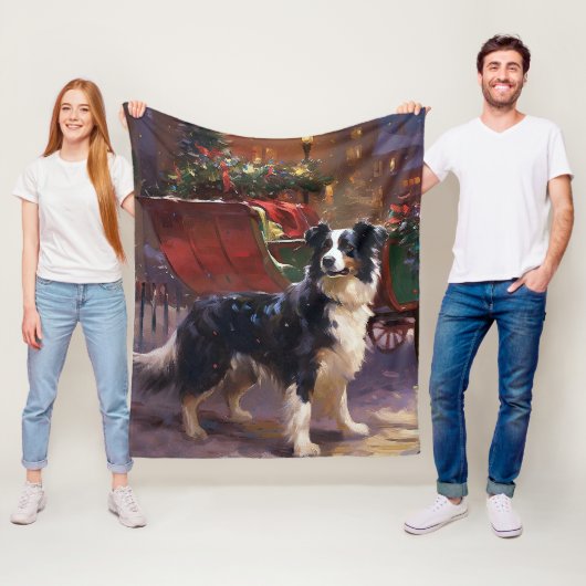 Border Collie Kerst Feestelijke Periode Fleece Deken (In situ)