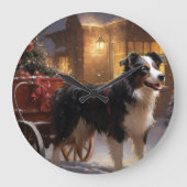 Border Collie Kerst Feestelijke Periode Grote Klok (Voorkant)