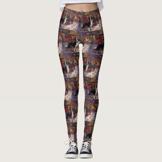 Border Collie Kerst Feestelijke Periode Leggings (Voorkant)