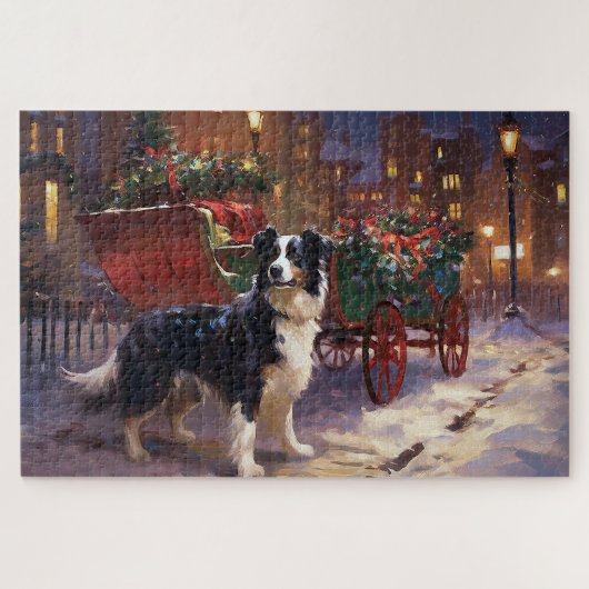 Border Collie Kerst Feestelijke Periode Legpuzzel (Horizontaal)