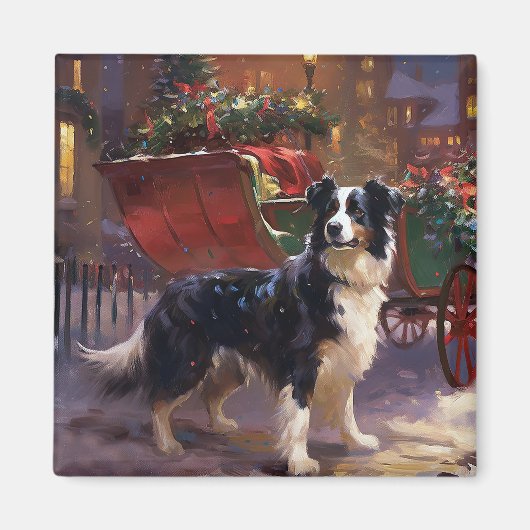 Border Collie Kerst Feestelijke Periode Magneet (Voorkant)