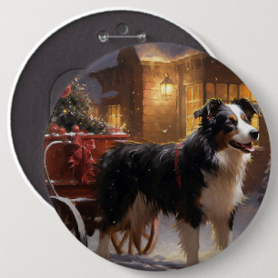 Border Collie Kerst Feestelijke Periode Ronde Button 6,0 Cm