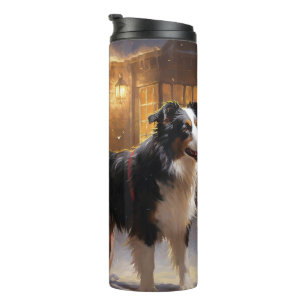 Border Collie Kerst Feestelijke Periode Thermosbeker