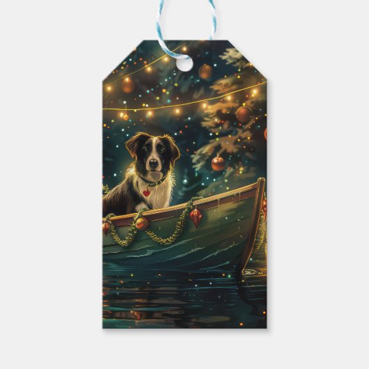 Border Collie Kerst Feestelijke Reis Cadeaulabel (Voorkant)