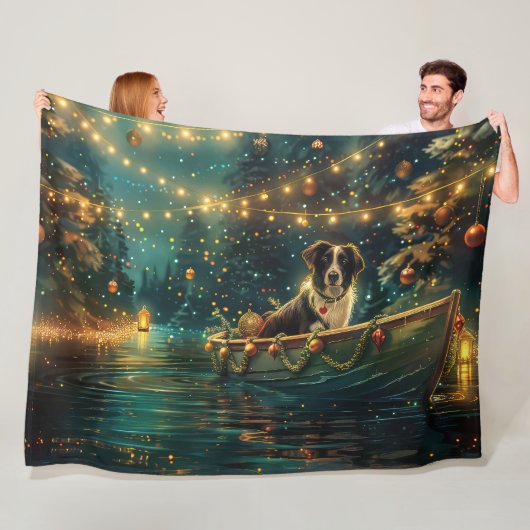 Border Collie Kerst Feestelijke Reis Fleece Deken (In situ)