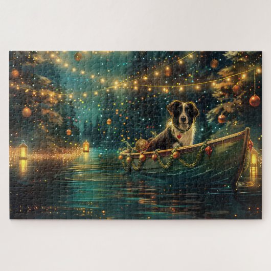 Border Collie Kerst Feestelijke Reis Legpuzzel (Horizontaal)