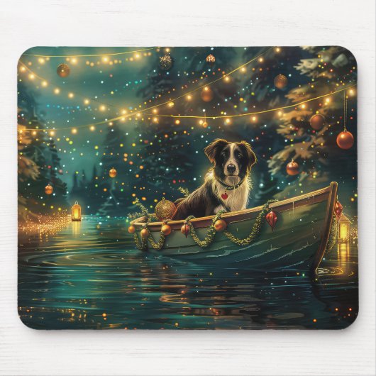 Border Collie Kerst Feestelijke Reis Muismat (Voorkant)